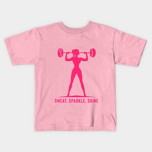 Sweat, Sparkle, Shine Barbell Silhouette Kids T-Shirt by Retro Travel Design